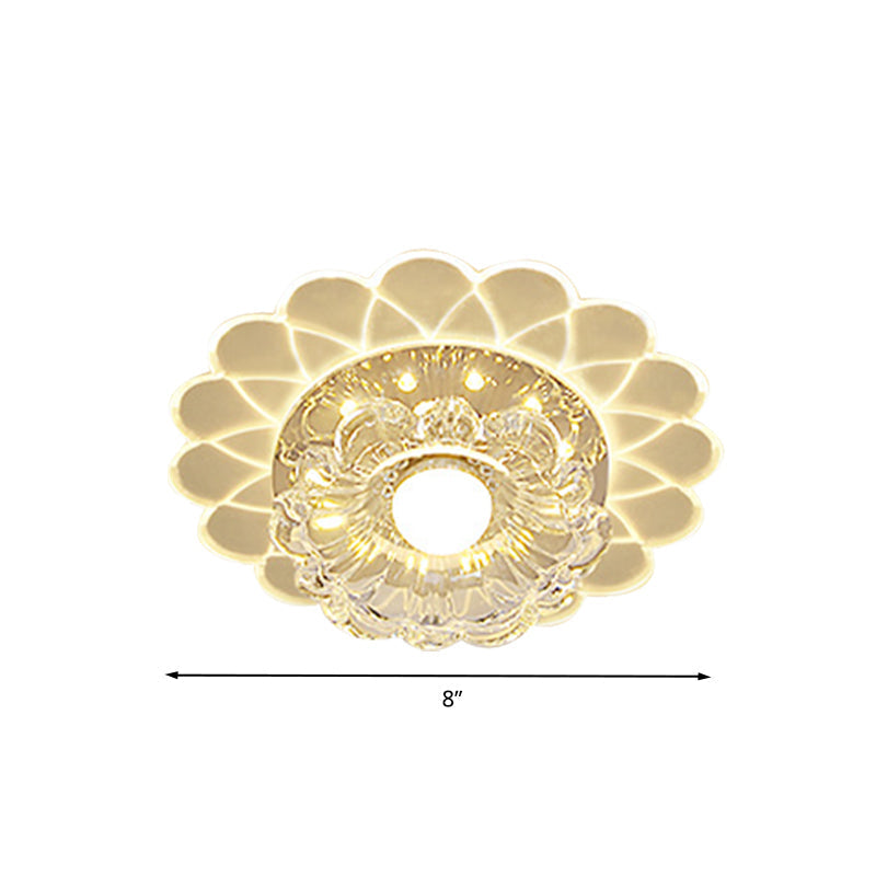Small Led Ceiling Light Fixture - Crystal Clear Flush Mount Layered Flower Design