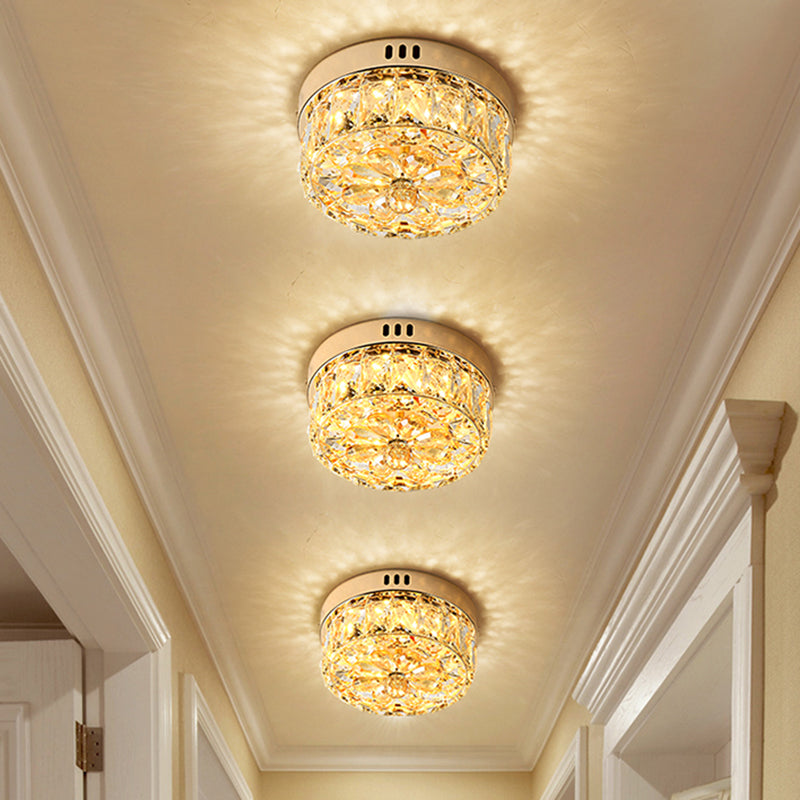 Rose Gold Mini Led Flush Ceiling Light - Beveled Crystal Round Mount Lamp 8/10 Width

Or

Rose Width