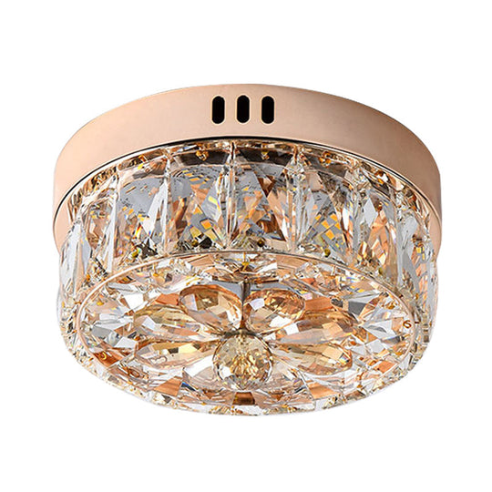 Rose Gold Mini Led Flush Ceiling Light - Beveled Crystal Round Mount Lamp 8/10 Width

Or

Rose Width