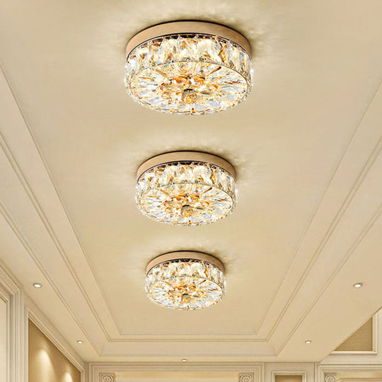 Rose Gold Mini Led Flush Ceiling Light - Beveled Crystal Round Mount Lamp 8’/10’ Width’ Or