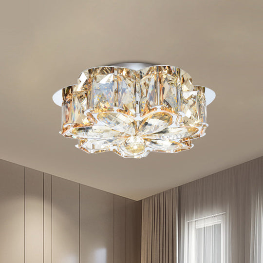 Minimalist Led Flush Mounted Ceiling Light With Flower Smoke/Amber Crystal Shade