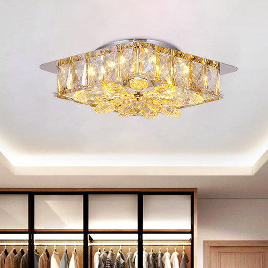 Mini Led Flush Light With Square & Flower Design – Simple Amber Or Smoke Grey Crystal Ceiling