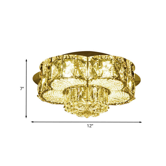 Gold Led Crystal Flower Flushmount Light - Minimalistic 2-Tier Ceiling Fixture