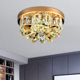 Gold Beveled-Cut Crystal Led Ceiling Flush Light - Modern Style Small Flower