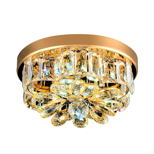 Gold Beveled-Cut Crystal Led Ceiling Flush Light - Modern Style Small Flower