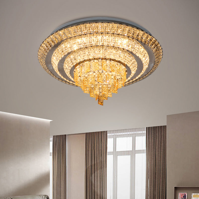 Contemporary Chrome Led Flushmount Ceiling Light With Crystal Encrusted Multi-Circle Design