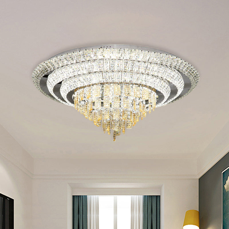 Contemporary Chrome Led Flushmount Ceiling Light With Crystal Encrusted Multi - Circle Design