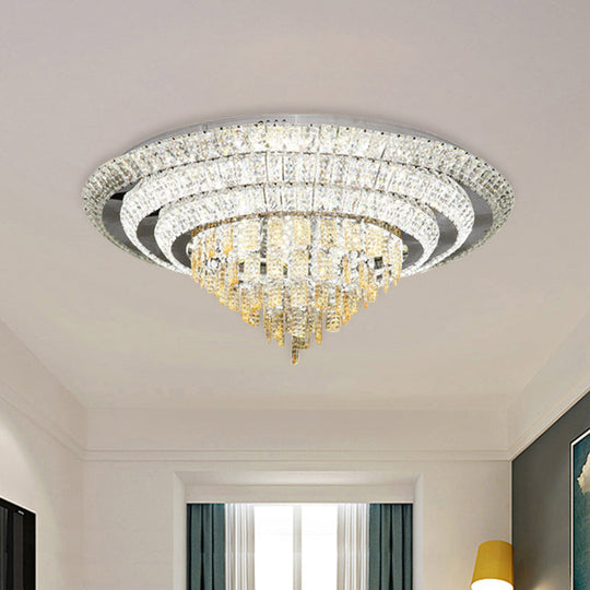 Contemporary Chrome Led Flushmount Ceiling Light With Crystal Encrusted Multi - Circle Design