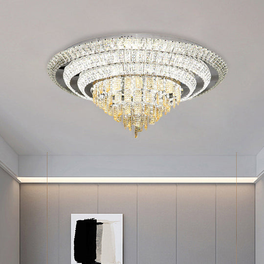 Contemporary Chrome Led Flushmount Ceiling Light With Crystal Encrusted Multi - Circle Design