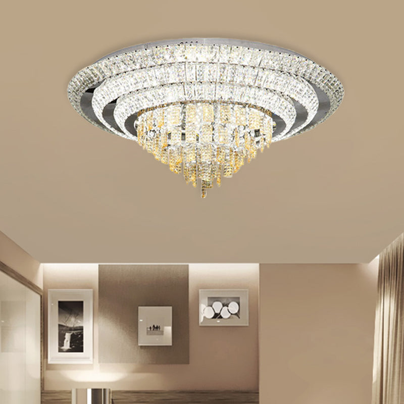 Contemporary Chrome Led Flushmount Ceiling Light With Crystal Encrusted Multi - Circle Design