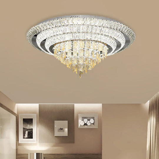 Contemporary Chrome Led Flushmount Ceiling Light With Crystal Encrusted Multi-Circle Design
