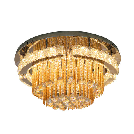 Modern Draping Crystal Lounge Led Flush Mount Ceiling Light - Polished Chrome Round/Square Fixture