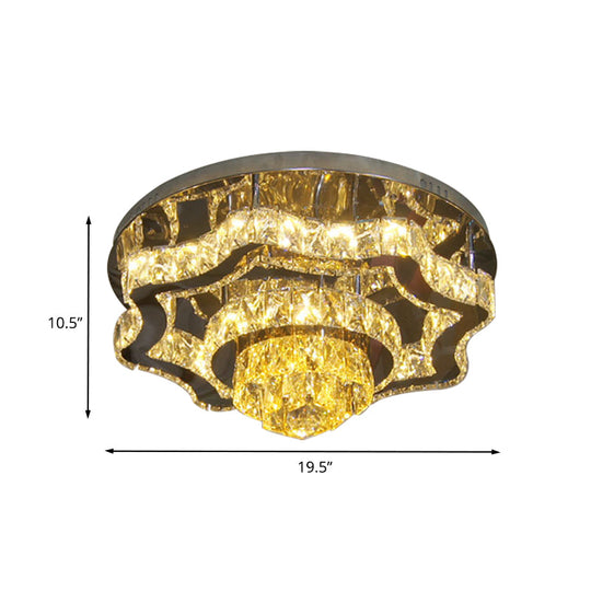 Modern Led Crystal Polished Chrome Semi Flush Ceiling Light With Tiered Scallops And