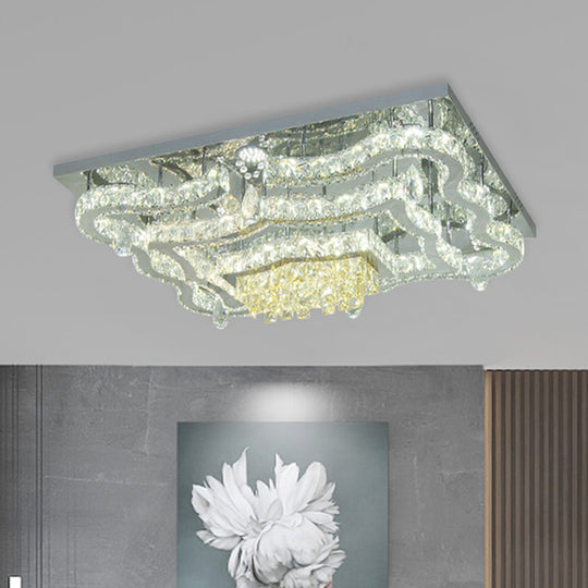Modern Led Crystal Polished Chrome Semi Flush Ceiling Light With Tiered Scallops And