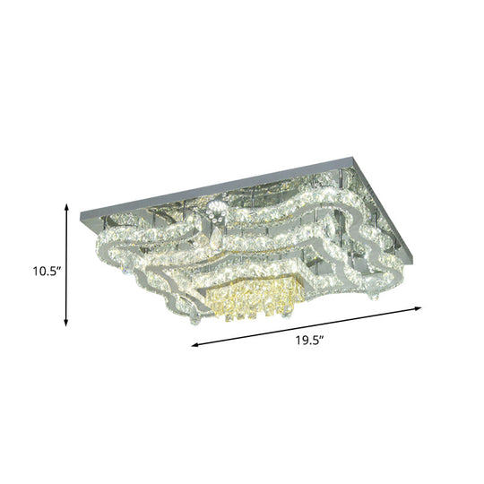 Modern Led Crystal Polished Chrome Semi Flush Ceiling Light With Tiered Scallops And