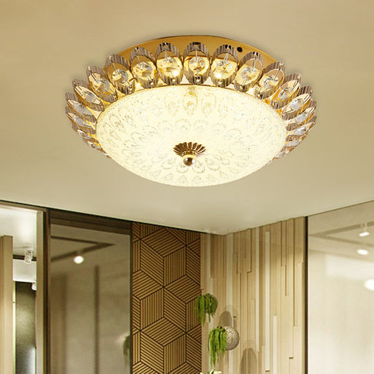Frosted White Glass 1-Light Flushmount Kitchen Ceiling Lighting With Traditional Gold Finish