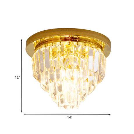 4 Bulbs Tapered Gold Crystal Flushmount Ceiling Light - Traditional Flush Lighting