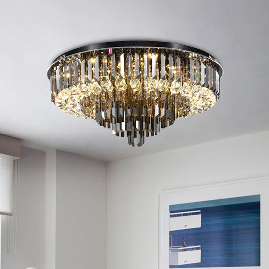 Modern Smoke Grey Crystal Flush Mount Chandelier With Drop - 5/6 Lights Ceiling Light