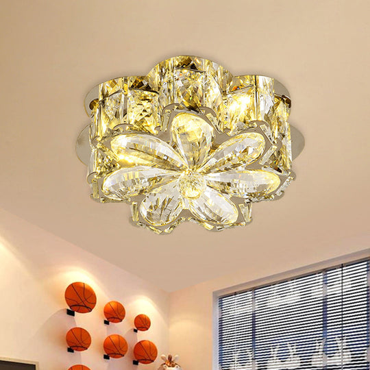Minimalistic Crystal Flower Ceiling Lamp With Led Flush Mount Amber
