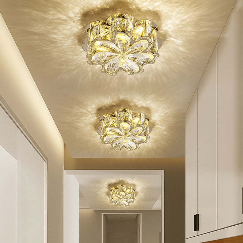 Minimalistic Crystal Flower Ceiling Lamp With Led Flush Mount