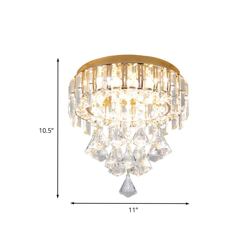 Contemporary Gold Circle K9 Crystal Ceiling Flushmount With Drape 3 Heads