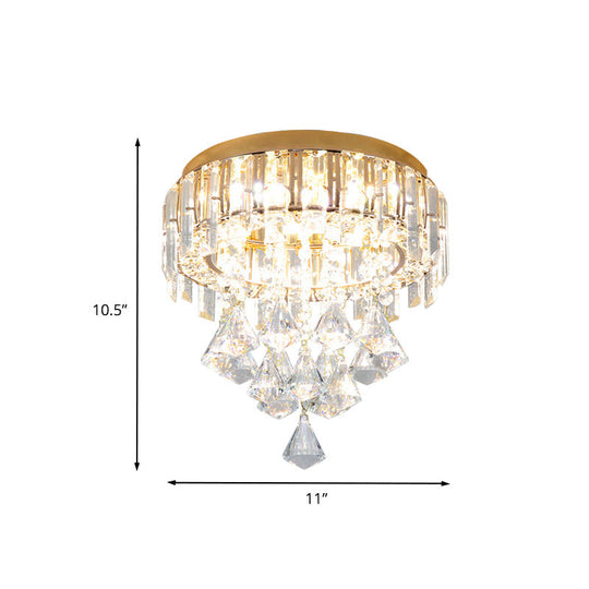 Contemporary Gold Circle K9 Crystal Ceiling Flushmount With Drape 3 Heads