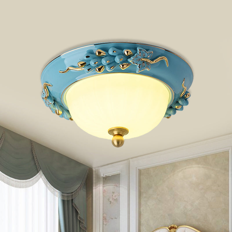 12’/14’ Led Dome Ceiling Mounted Farmhouse Light With Yellow/Blue Frosted Glass Flush Lamp And