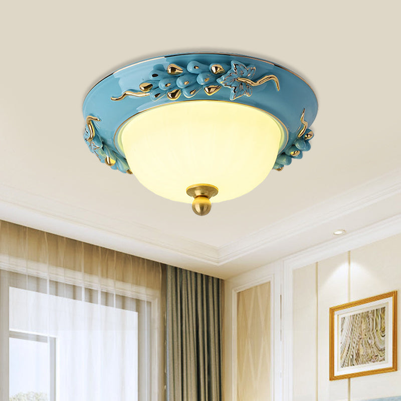 12/14 Led Dome Ceiling Mounted Farmhouse Light With Yellow/Blue Frosted Glass Flush Lamp And Grape