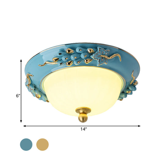 12/14 Led Dome Ceiling Mounted Farmhouse Light With Yellow/Blue Frosted Glass Flush Lamp And Grape