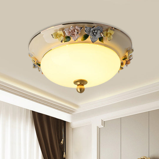 12’/14’ Led Dome Ceiling Mounted Farmhouse Light With Yellow/Blue Frosted Glass Flush Lamp And