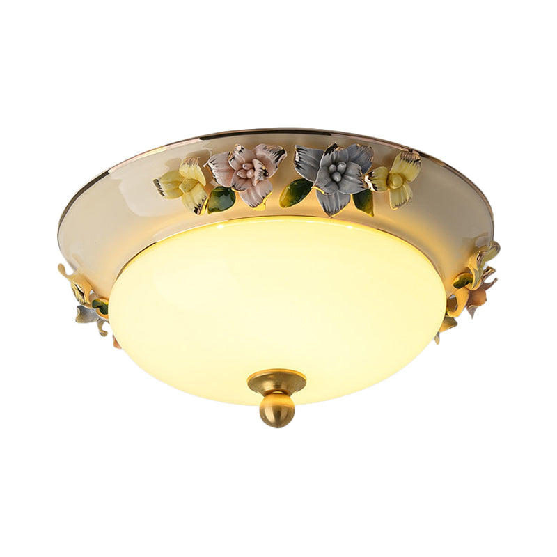 12/14 Led Dome Ceiling Mounted Farmhouse Light With Yellow/Blue Frosted Glass Flush Lamp And Grape