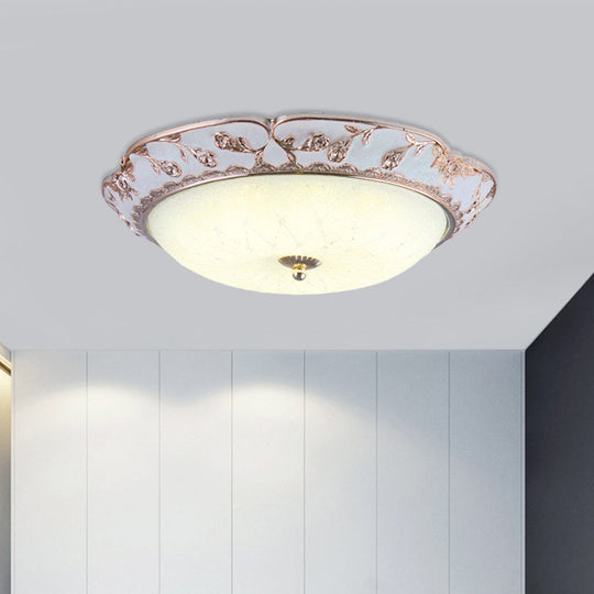Rose Gold Led Ceiling Mounted Flushmount Lighting With Korea Country Domed White Glass