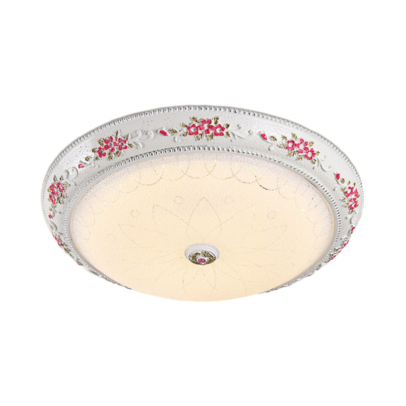 12/16 Carved Rose Bedroom Flush Lighting: Korea Countryside Resin Led Lamp With Frosted Glass Shade