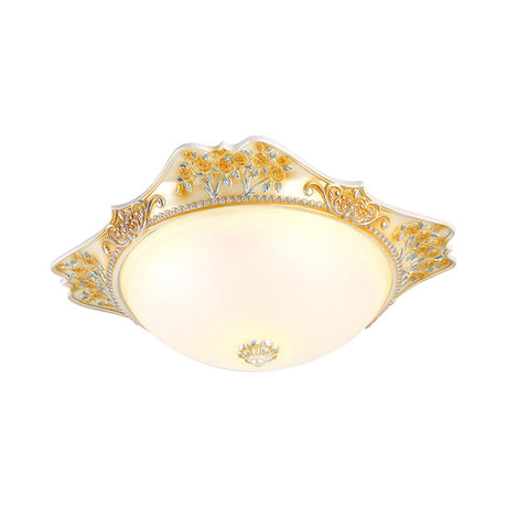 Yellow Led Flushmount Lamp With Frosted Glass Dome - Korea-Country Inspired Ceiling Fixture 12/16