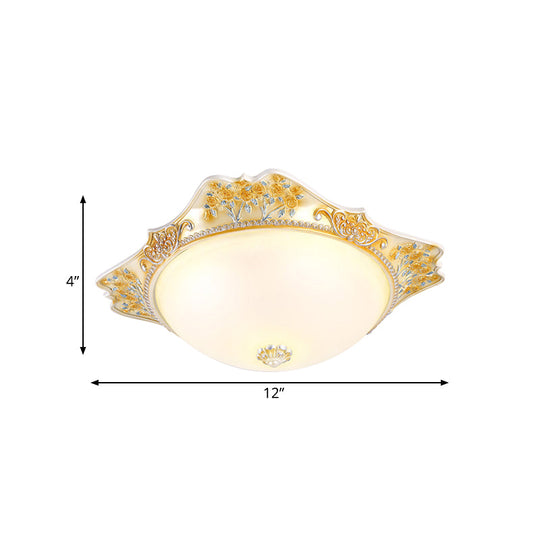 Yellow Led Flushmount Lamp With Frosted Glass Dome - Korea-Country Inspired Ceiling Fixture 12/16