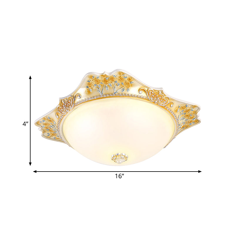 Yellow Led Flushmount Lamp With Frosted Glass Dome - Korea-Country Inspired Ceiling Fixture 12/16