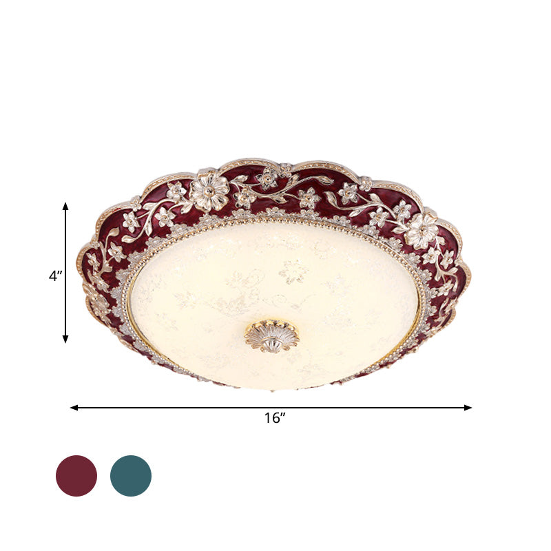 Vintage Led Flower Resin Ceiling Light With Flushmount Design - Blue/Red
