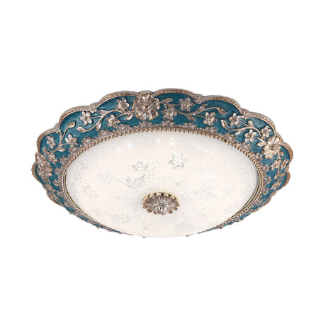 Vintage Led Flower Resin Ceiling Light With Flushmount Design - Blue/Red