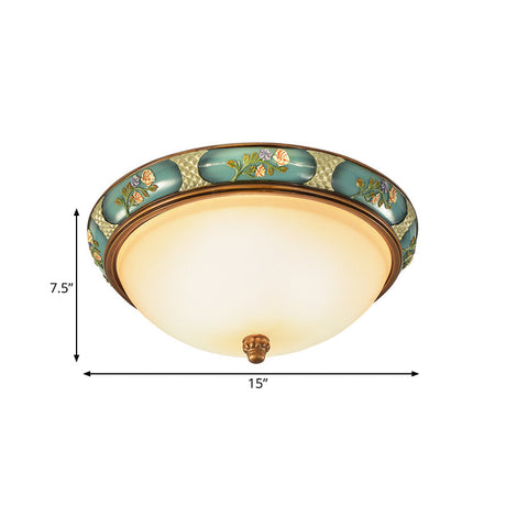 Vintage 3 - Head Ceiling Mounted Light In Blue - Green With Frosted Glass Shade 15’/19’ W