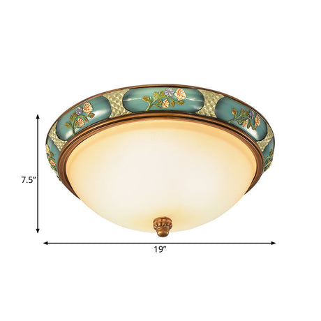 Vintage 3-Head Ceiling Mounted Light In Blue-Green With Frosted Glass Shade 15/19 W