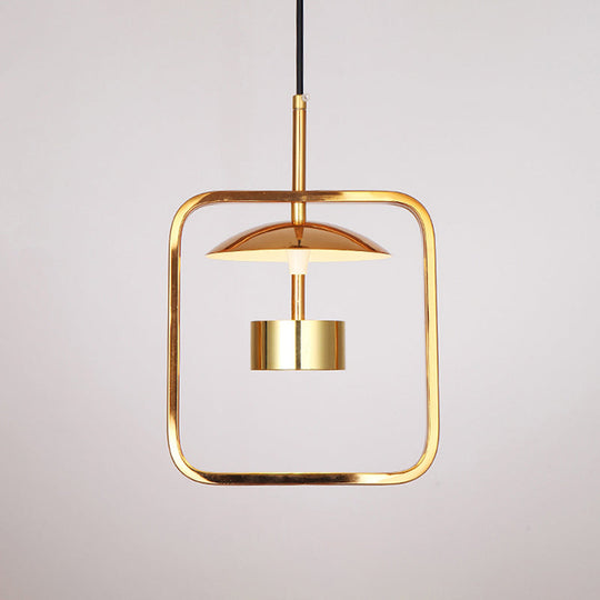 Minimalist Led Square-Frame Pendulum Light With Gold Finish And Shade/Shadeless Options For Ceiling