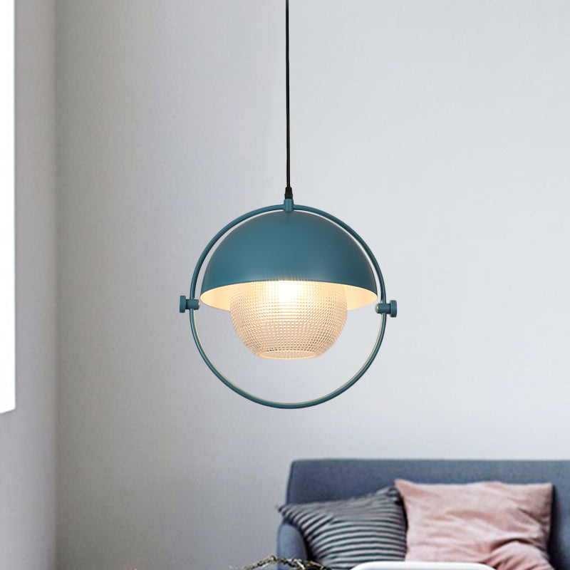 Contemporary Semicircle Pendant Light Kit With 1 Bulb Blue/Gold Metal Finish And Clear Latticed