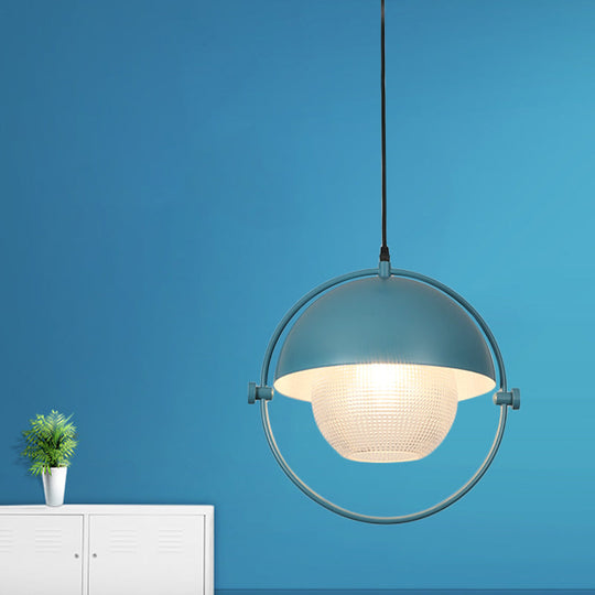 Blue/Gold Semicircle Pendant Light Kit With Clear Latticed Glass Shade.