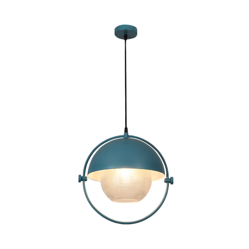Contemporary Semicircle Pendant Light Kit With 1 Bulb Blue/Gold Metal Finish And Clear Latticed