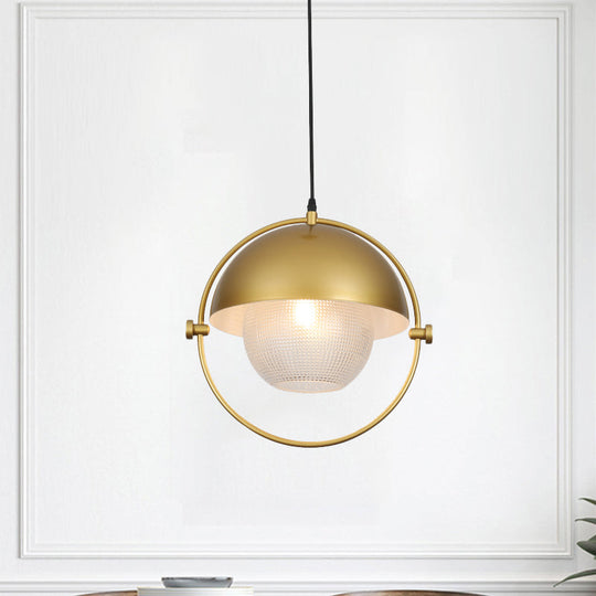 Blue/Gold Semicircle Pendant Light Kit With Clear Latticed Glass Shade.