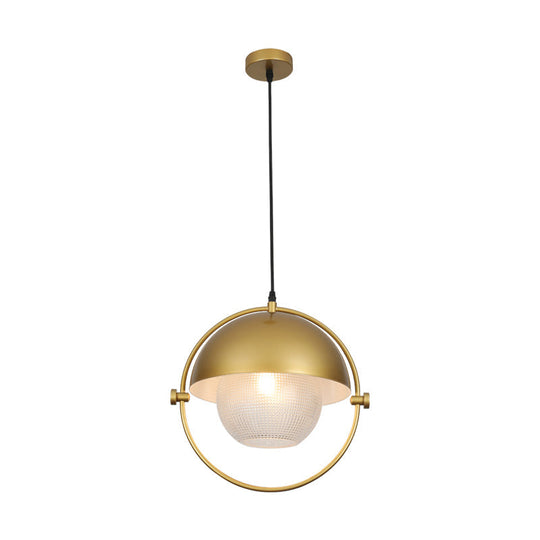 Contemporary Semicircle Pendant Light Kit With 1 Bulb Blue/Gold Metal Finish And Clear Latticed