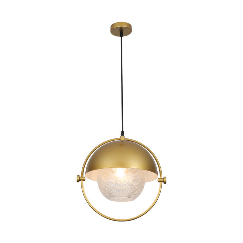 Blue/Gold Semicircle Pendant Light Kit With Clear Latticed Glass Shade.