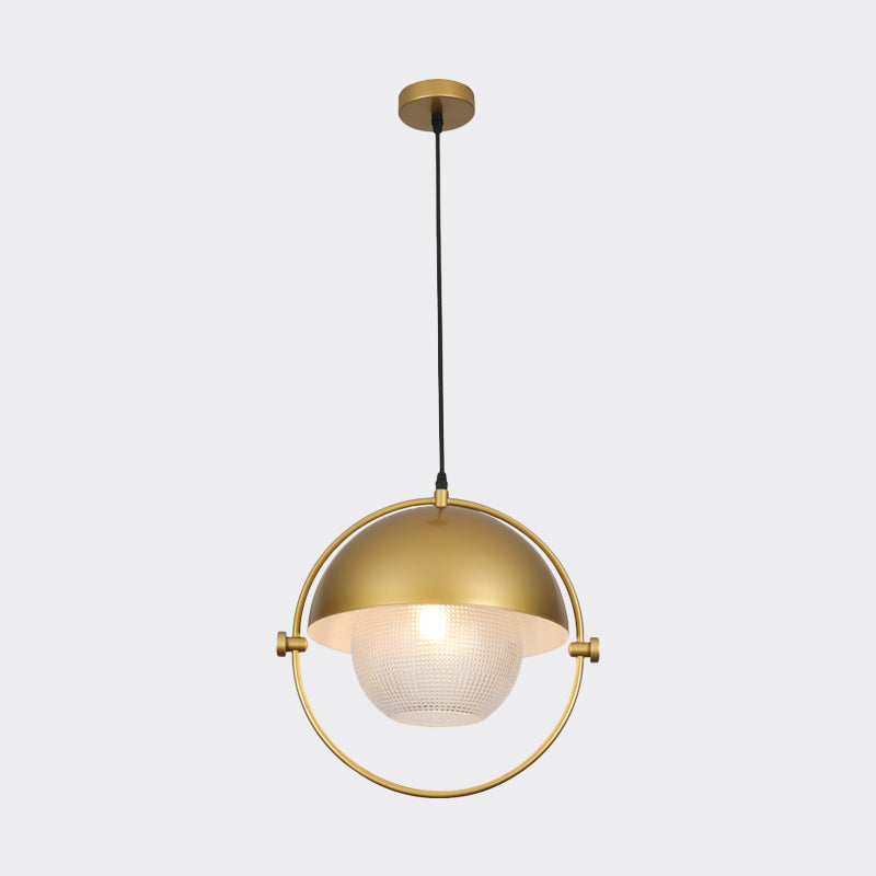 Blue/Gold Semicircle Pendant Light Kit With Clear Latticed Glass Shade.