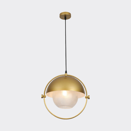 Blue/Gold Semicircle Pendant Light Kit With Clear Latticed Glass Shade.