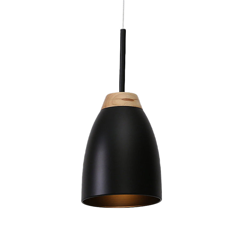 Minimal Metal Pendant Light With Bell Drop Design - White/Black And Wood Finish Ideal For Table Or